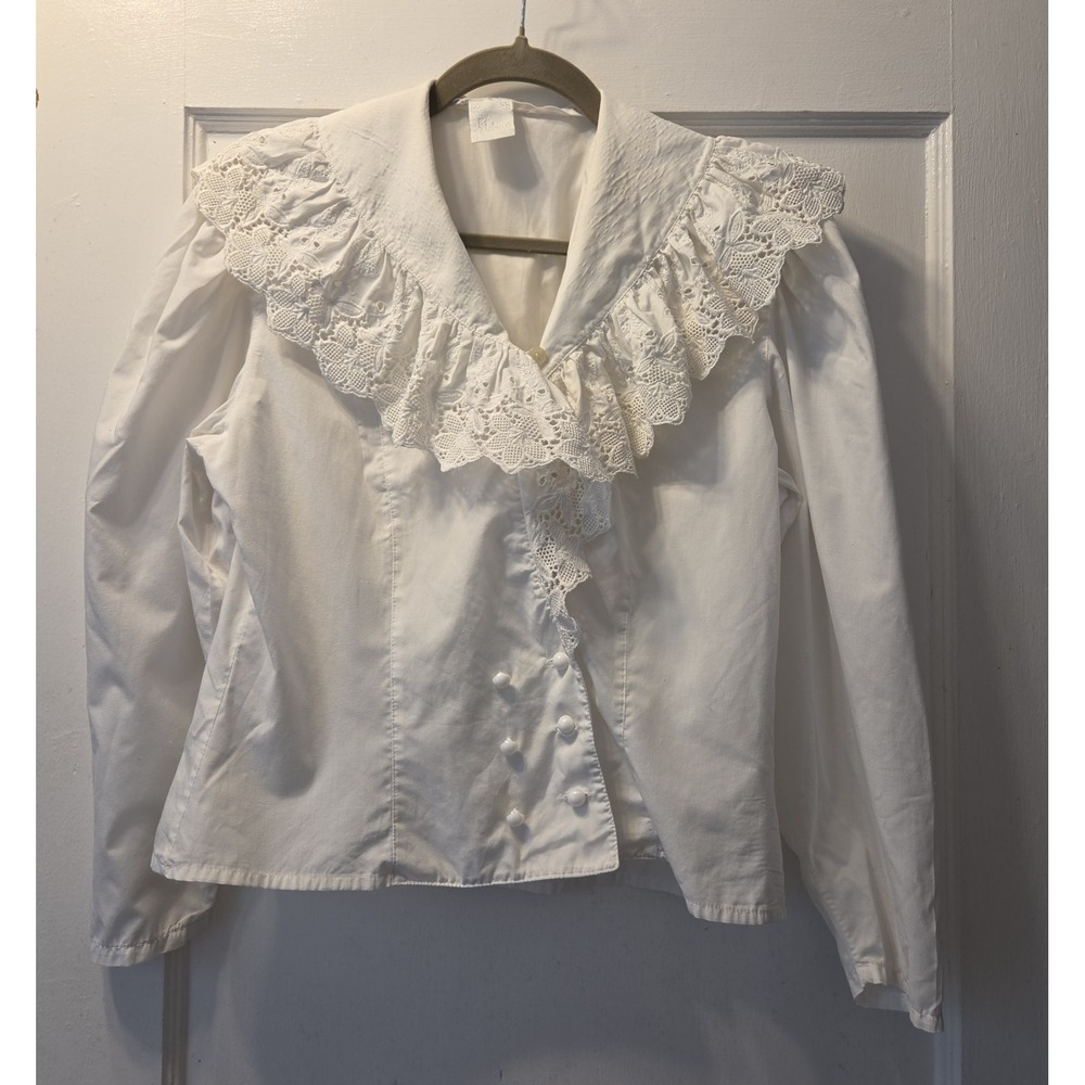 True Vintage. Rebecca Brand White Cotton Eyelet Blouse. Ruffles. Gorgeous.